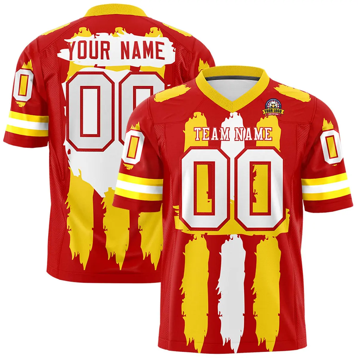 Red Gold and White Graffiti Flag Football Jersey