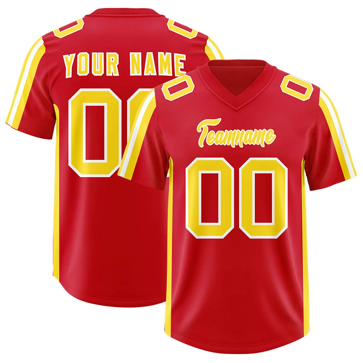 Red Gold and White Side Stripe Football Jersey