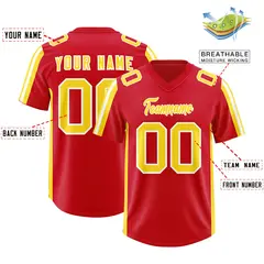 Red Gold and White Side Stripe Football Jersey 2