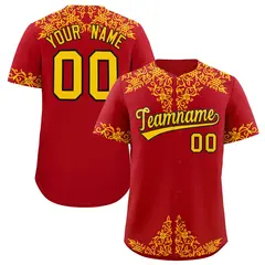 Red Gold Baroque Style Baseball Jersey