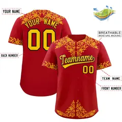 Red Gold Baroque Style Baseball Jersey 2