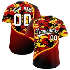 Red Gold Black Camo Gradient Fashion Baseball Jersey 1