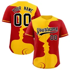 Red Gold Black Couple Silhouettes Valentine's Day Baseball Jersey 1