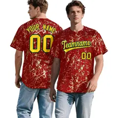 Red Gold Black & Shiny Gold Cracked Foil Baseball Jersey