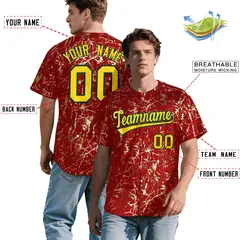 Red Gold Black & Shiny Gold Cracked Foil Baseball Jersey 2