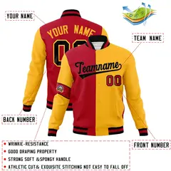 Red Gold-Black Two Tone Split Letterman Varsity Jacket 4