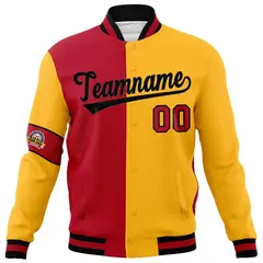Red Gold-Black Two Tone Split Letterman Varsity Jacket 5