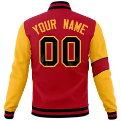 Red Gold-Black Two Tone Split Letterman Varsity Jacket 6