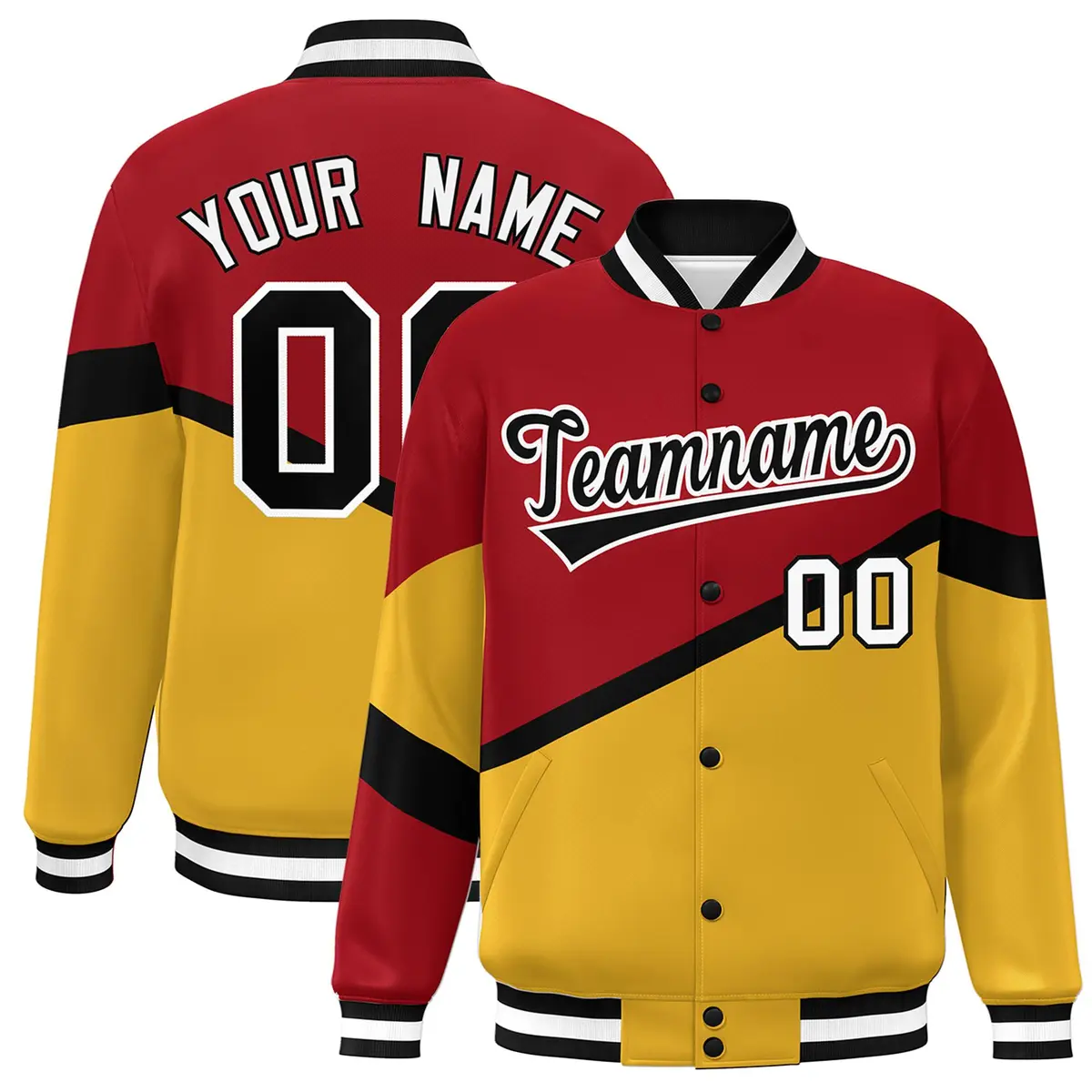 Red Gold Black-White Color Block Varsity Baseball Jacket