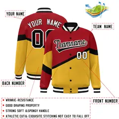 Red Gold Black-White Color Block Varsity Baseball Jacket 2