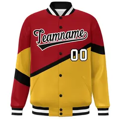 Red Gold Black-White Color Block Varsity Baseball Jacket 3