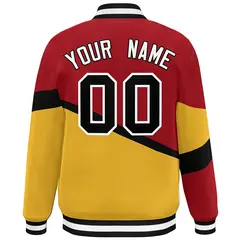 Red Gold Black-White Color Block Varsity Baseball Jacket 4