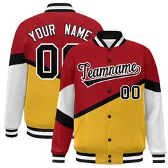 Red Gold Black-White Color Block Varsity Baseball Jacket 1