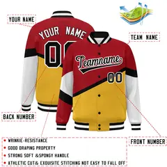 Red Gold Black-White Color Block Varsity Baseball Jacket 2