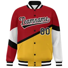 Red Gold Black-White Color Block Varsity Baseball Jacket 3