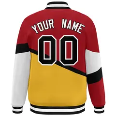 Red Gold Black-White Color Block Varsity Baseball Jacket 4