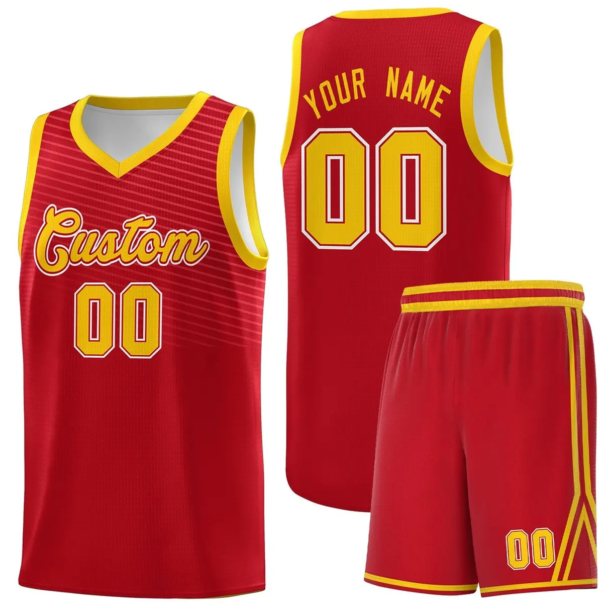 Red Gold Chest Slash Pattern Basketball Jersey