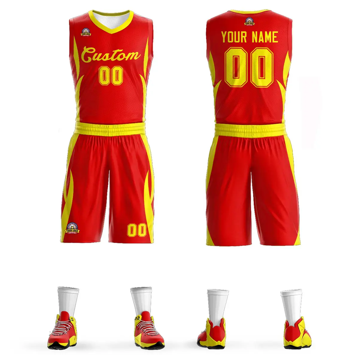 Red Gold Classic Mesh Basketball Jersey