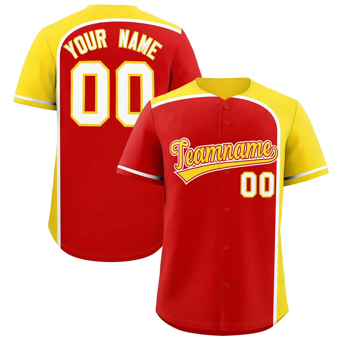 Red Gold Color Block Authentic Baseball Jersey