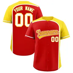 Red Gold Color Block Authentic Baseball Jersey 1