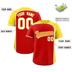 Red Gold Color Block Authentic Baseball Jersey 2