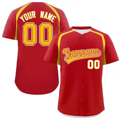 Red Gold Color Block Authentic Baseball Jersey 1