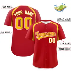 Red Gold Color Block Authentic Baseball Jersey 2