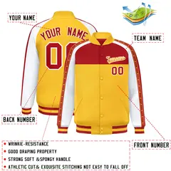 Red Gold Color Block K-Ribbon Varsity Letterman Jacket 2