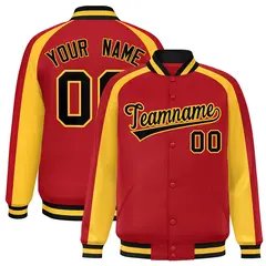Red Gold Color Block Raglan Varsity Letterman Jacket 1