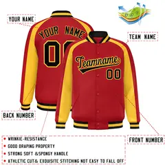 Red Gold Color Block Raglan Varsity Letterman Jacket 2