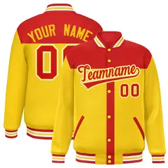 Red Gold Color Block Varsity Bomber Baseball Jacket