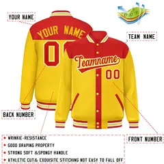 Red Gold Color Block Varsity Bomber Baseball Jacket 2