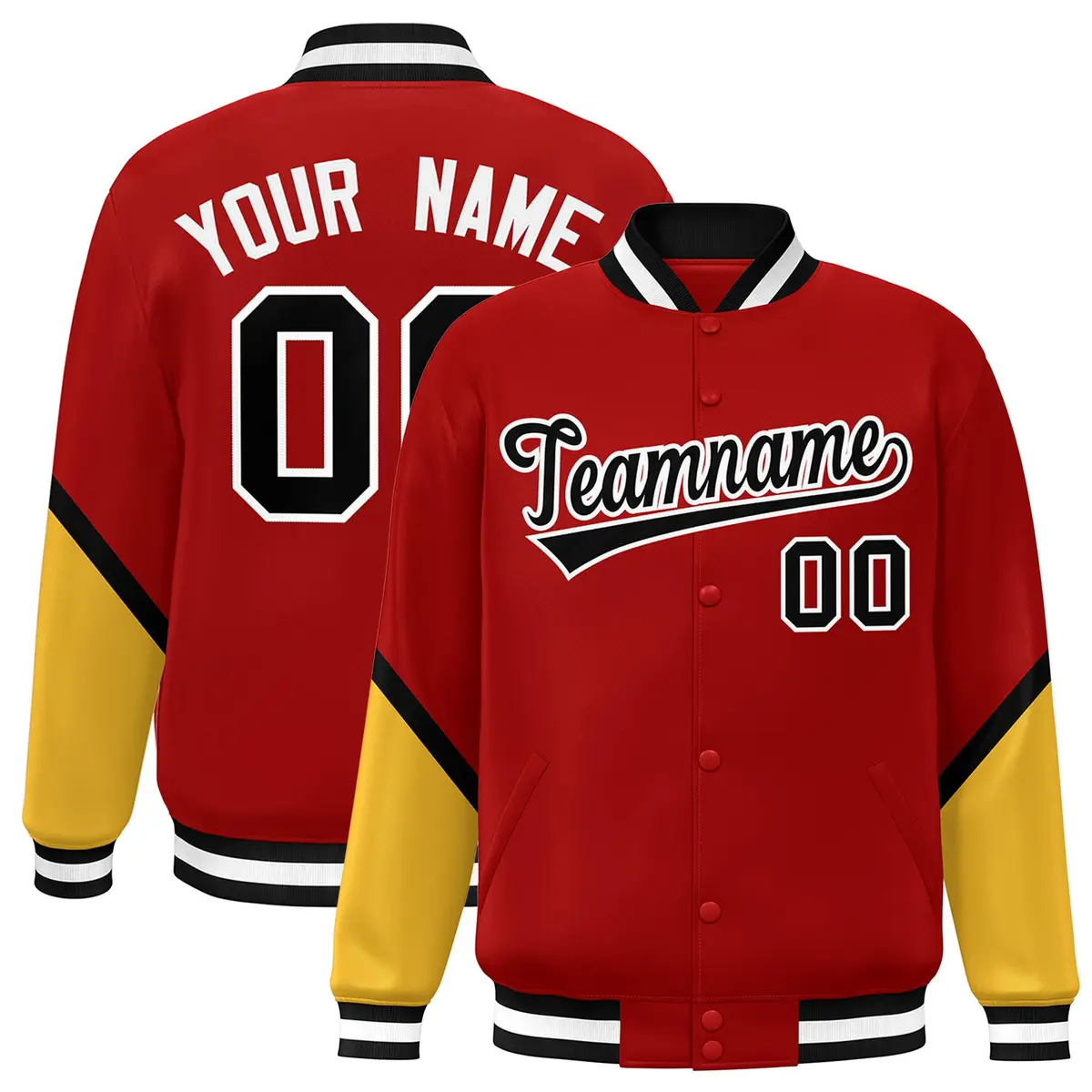 Red Gold Color Block Varsity Letterman Baseball Jacket