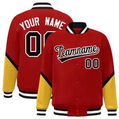 Red Gold Color Block Varsity Letterman Baseball Jacket 1