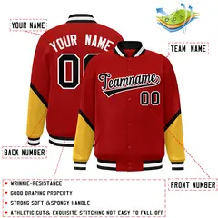 Red Gold Color Block Varsity Letterman Baseball Jacket 2