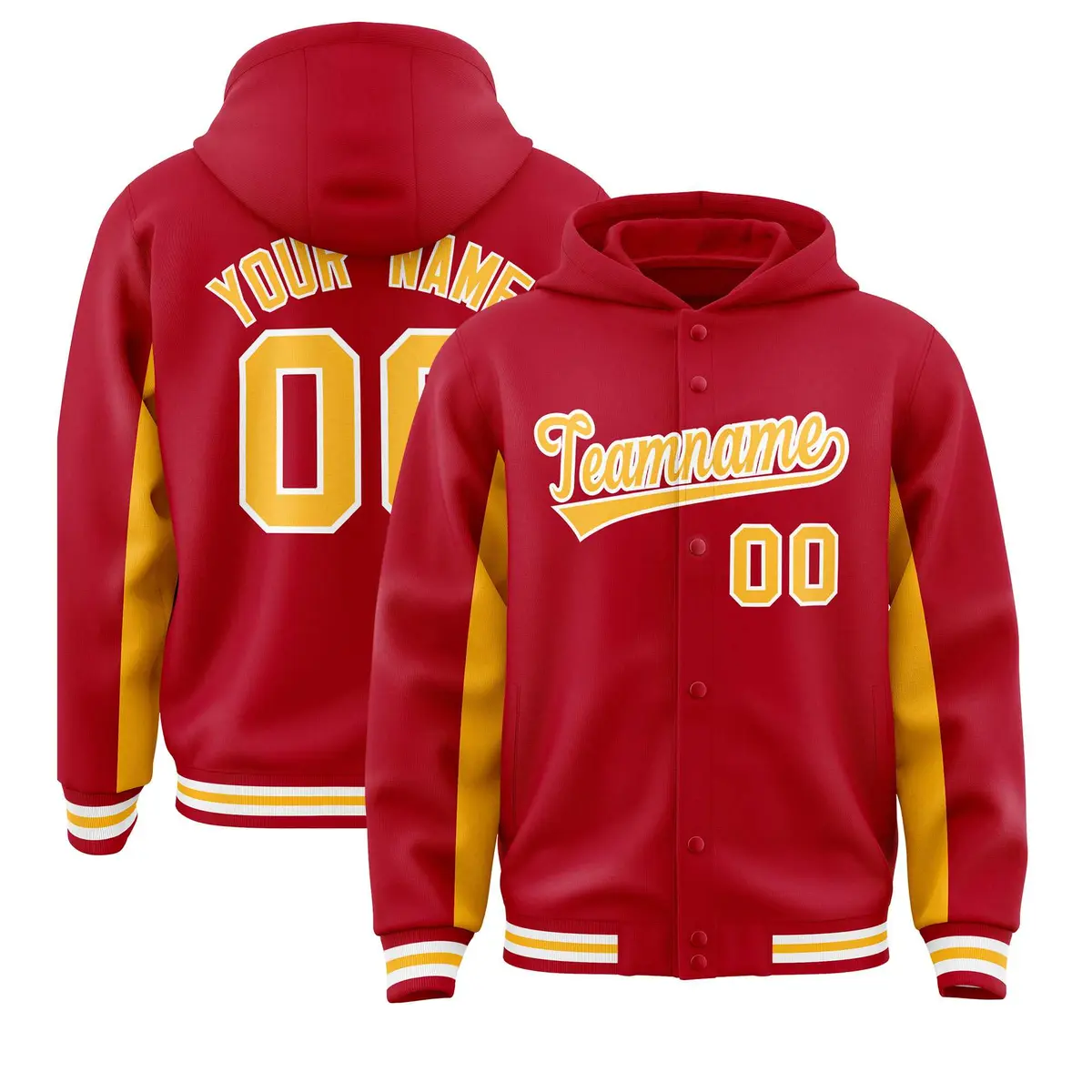 Red Gold Color Block Varsity Letterman Jacket Hoodie
