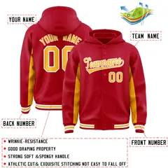 Red Gold Color Block Varsity Letterman Jacket Hoodie 4