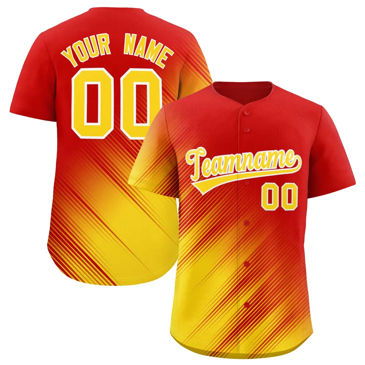 Red Gold Diagonal Stripe Gradient Fashion Baseball Jersey