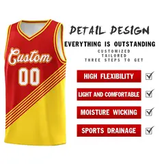 Red Gold Diagonal Stripes Color Block Basketball Jersey 2