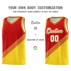 Red Gold Diagonal Stripes Color Block Basketball Jersey 3