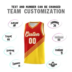 Red Gold Diagonal Stripes Color Block Basketball Jersey 4