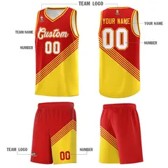 Red Gold Diagonal Stripes Color Block Basketball Jersey 5