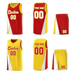 Red Gold Diagonal Two-Line Color Block Basketball Jersey 2