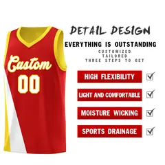 Red Gold Diagonal Two-Line Color Block Basketball Jersey 3