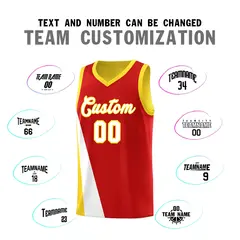 Red Gold Diagonal Two-Line Color Block Basketball Jersey 4