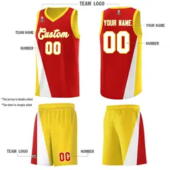 Red Gold Diagonal Two-Line Color Block Basketball Jersey 5