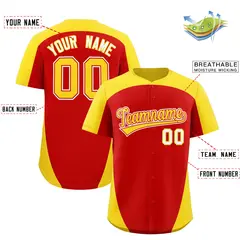 Red Gold Edge Color Block Authentic Baseball Jersey 2