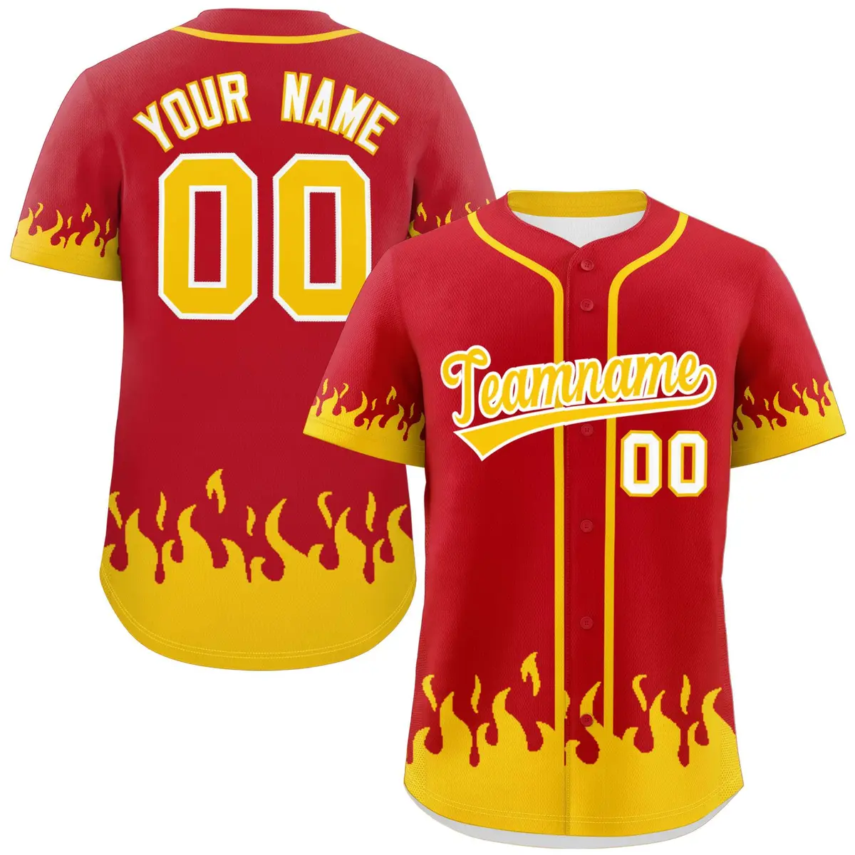 Red Gold Flame Graffiti Authentic Baseball Jersey