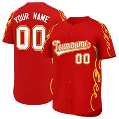 Red Gold Flame Outline Side Pattern Sports Baseball Jersey