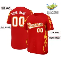 Red Gold Flame Outline Side Pattern Sports Baseball Jersey 2